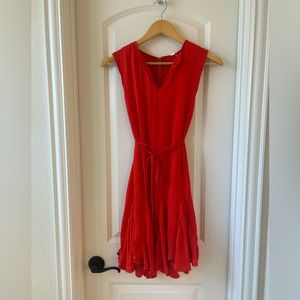 Pleated Ruffled Orange Dress